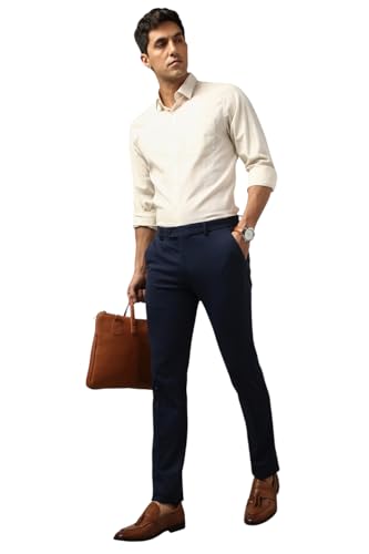 Image of Peter England Men Mid Rise Work Slim Fit Utility Pants