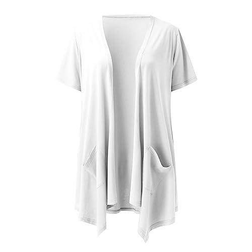 Cardigans de manga curta para mulheres casual drapeado frente aberta leve verão cardigan bainha baix