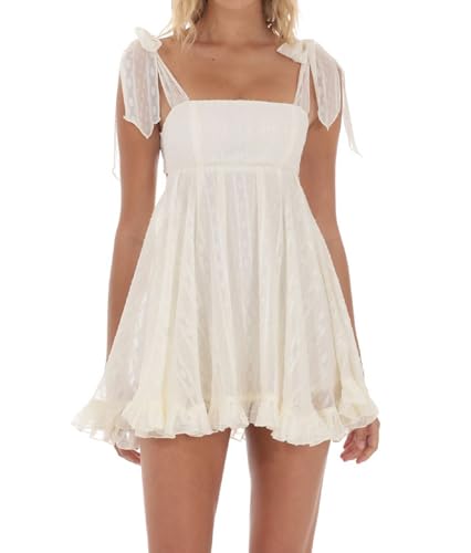 Image of Women Y2k Tie Shoulder Mini Dress Sleeveless Flowy Babydoll Dress Boho Floral Aline Short Sundress