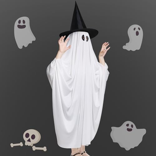 Disfraz Fantasma Blanco con Sombrero de Bruja para Halloween miniatura 4