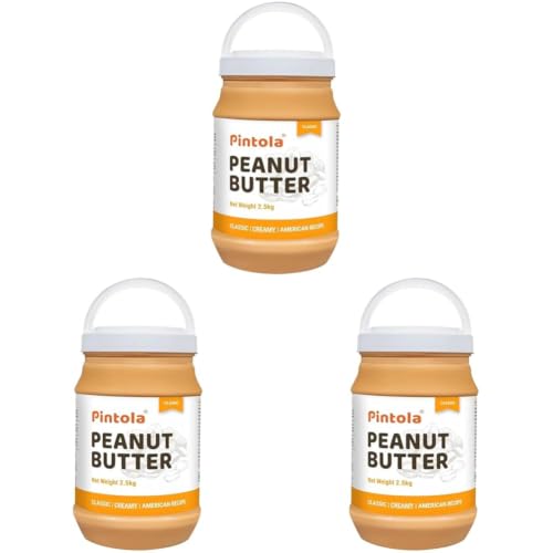 Image of Pintola Original Classic Peanut Butter Creamy 2.5kg - with High Protein 26g & 7.2g Fiber, Premium Roasted Nuts, Gluten Free, Zero Trans Fat, with MUFA Good Fats, Vit E & B3, Dairy Free (Pack of 3)