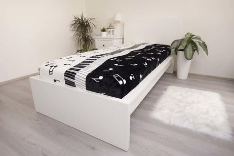 Parure de lit en microfibre notes musicales blanche et noire 90x200 cm