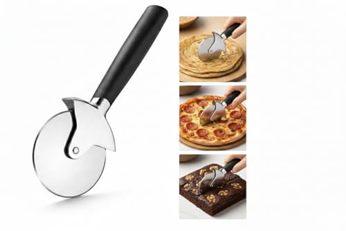 Image of Klick N Shop Pizza Cutter Stainless Steel Wheel with Ergonomic Non-Slip Handle | Sharp Pizza Slicer for Pizza, Roti, Chapati, Paratha, Brownies & Pastry | Kitchen Baking Tool Pack of 1
