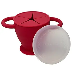 BraveJusticeKidsCo | Snack Attack II Snack Cup | Collapsible Silicone Snack Container | Toddler and Baby Snack Catcher Lid (Geranium)