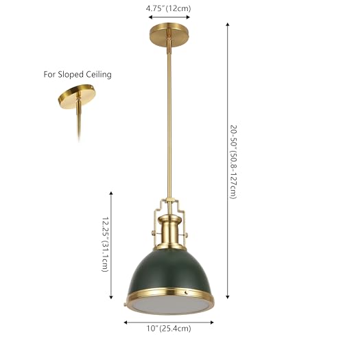 Image of JONATHAN Y Homer Industrial Dome Pendant 10 inch, Kombu Green /Brass Gold