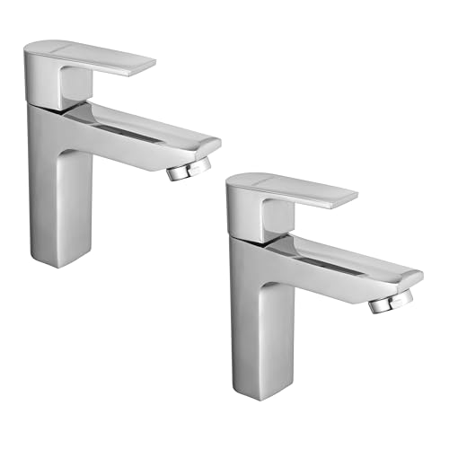 Image of Waterman Leo Pillar Tap for Wash Basin and Sink Table Top Brass Chrome Finish Bathroom Spout Kitchen Faucet Foam Flow Aerator Water Taps (Pack of 2)