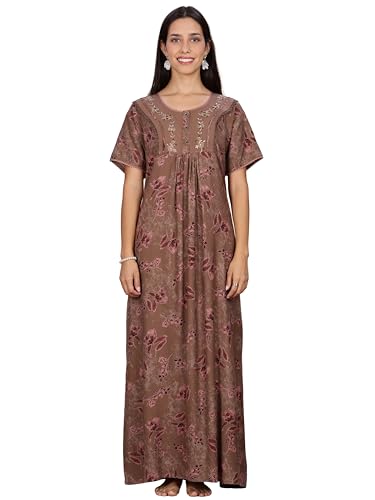 Image of 9shines Label Stylish Alpine Nighty Maxi for Women | Full Length Trendy Nightgown | Premium Nightdress | Nightwear | Embroidery Nighty with Pockets (2892)