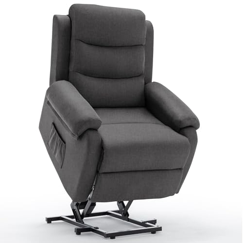 Korser Relaxsessel mit Liegefunktion für Erwachsene, Elektrischer Fernsehsessel mit Aufstehhilfe, Massagesessel mit Wärmefunktion, TV Sessel mit Memory-Funktion für Wohnzimmer Schlafzimmer (Darkgrey)