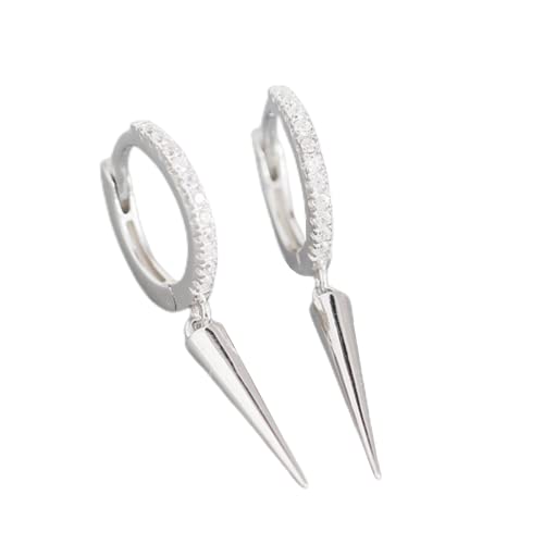 Minimalist Spike CZ Dangle Drop Hoop Earrings for Women Girls 925 Sterling Silver Charms Hoops Cuff Cartilage Stud Tragus Helix Wrap Geometric Hypoallergenic Fashion Personalized Punk
