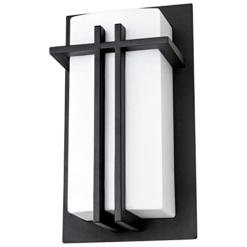 Image of Sunlite 46092 Decorative Square Wall Sconce Light Fixture, A19 Bulb, E26 Socket, 60 Watts Max (Bulb not Included), Indoor, Opal Shade, Matte Black Frame, Bathrooms, Hallways & Entryways