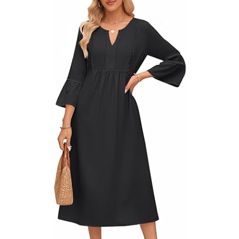 MEROKEETY Women's V Neck Midi Dress Cover