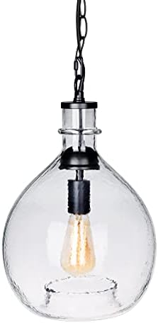 CASAMOTION Pendant Lighting for Kitchen Island Hand Blown Glass Pendant Lights Ceiling Hanging Light Fixtures Vintage Farmhouse Dining RoomTable Hallway enrtyway Globe Recycled Clear 11 “Inch Diam