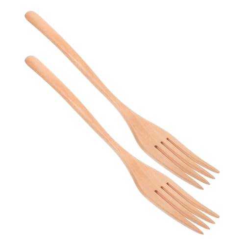 ELAYARD Set 2 Forchette di Legno Riutilizzabili per Insalata e Cucina Utensili in Legno Artigianali Manico lungo per Mescolare e Servire Adatti per Uso Domestico e Professionale
