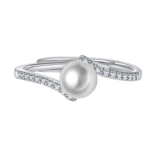 Juego de anillos de perlas con joyería de moda, accesorios populares, anillo de boda para hombre, plata, Talla única