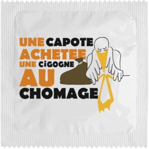 Préservatif humoristique - modèle Grand-Est - En Latex Fin et résistant - Imprimé en France - Capote rigolo pour homme - cadeau parfait (Cigogne Au Chomage)