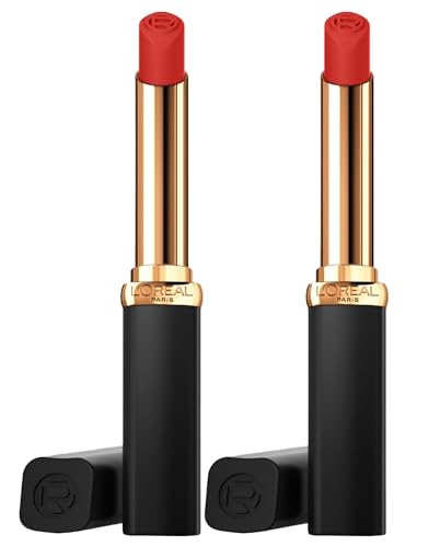 L'Oréal Paris Color Riche Intense Volume Matte 40Y 1980 L'Ambre Volumizing Moisturizing Finish Matte Velvet Intense Color Long Lasting with Hyaluronsäure und Arganöl - 2 Lippenstifte