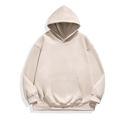 Zeiyignr Men's Casual Solid Pullover Fashion Loose Fit Long Sleeve Drop Shoulder Trendy Pocket Drawstring Hoodie Sweatshirt2
