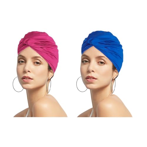 Gorro de baño de tela plisada para mujer, elástico, largo y rizado, transpirable, con nudos, turbante de natación, no impermeable, gorro de natación