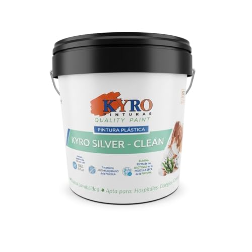 KYRO SILVER-CLEAN - Pintura Plástica Mate con Iones de Plata (Ag+), Protección Antimicrobiana de Película, Interior, Blanca -14L y 4L (4 Litros)