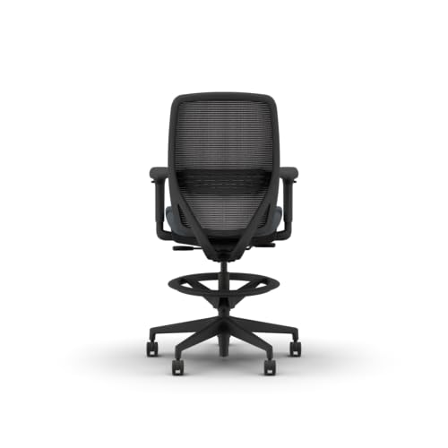 Image of HON Nucleus Task Stool, Ergonomic Office Chair, Home Office Desk Chairs, Synchro-Tilt with Seat Slider, Adjustable Footring, Height-Width Adjustable Arms, Black Mesh, Darkness Fabric, Black Frame