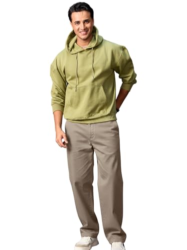 Image of Urbano Fashion Men's Loose Baggy Fit Solid Chino Trousers Non-Stretchable