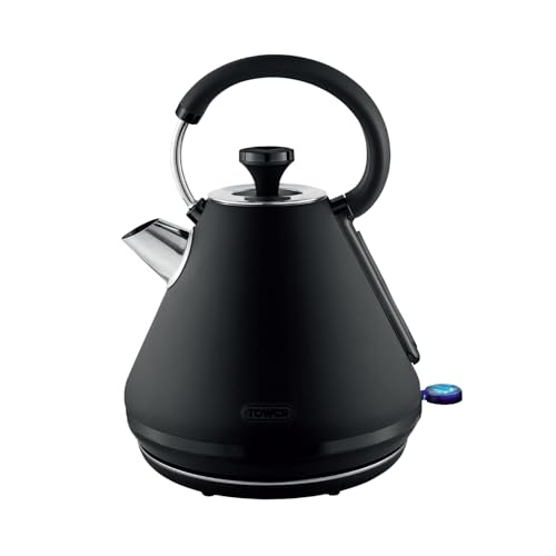 Tower T10079BLK Sera Pyramid Kettle with Smoked Black Trim, 1.7L, 3KW, Black