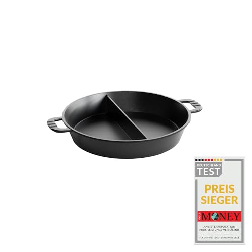 AMT Gastroguss 'Klaus grillt Großraum - Grillpfanne für Garten und Grill mit Mittelsteg, Ø 50 cm, 7 cm hoch, Aluguss mit Lotan® Antihaft-Veredelung, Ausführung geteilt mit Steg, AMZN-KG-750S