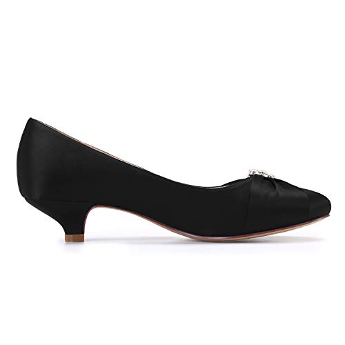 ERIJUNOR Women Closed Toe Comfort Kitten Heels Rhinestones Satin Wedding Evening Dress Shoes3