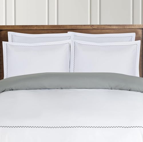 Majestic Giftware Madison Linen 4 Pcs 48" Full Size Duvet Bedding Set (BL53-48F-4pcs) Normandy - Gray 400 TC 100% Cotton Sateen |1 Fitted Sheet, 1 Duvet, 2 Pillowcases - Noble Collection