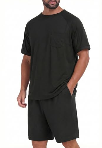 Image of Mens Pajamas Set Lightweight Summer Pjs Sleepwear Soft Comfy Short Sleeve Loungewear With Pocket (S-4X)