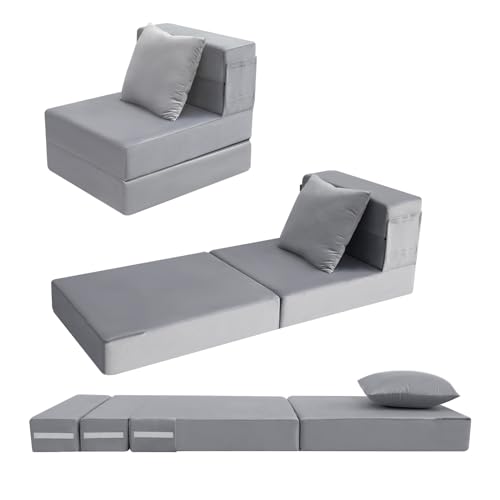 MeMoreCool Colchón plegable individual, sofá plegable de espuma de alta densidad, sofá cama Z, colchón de futón plegable, tumbona de suelo, sofá cama de invitados, sofá plegable para dormir, camping