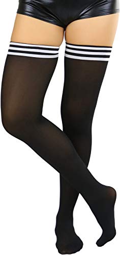 Image of ToBeInStyle Women's Modern Thin Tripple Striped Opaque Thigh High Stocking