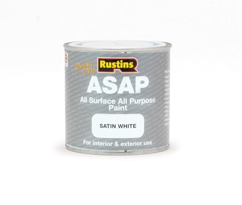 RUSTINS ASAP Quick Dry All Surface All Purpose Paint Water-Based Satin Paint for Wood Metal UPVC Plastic Tiles Stone & Brick Interior & Exterior Paint- White 250ml