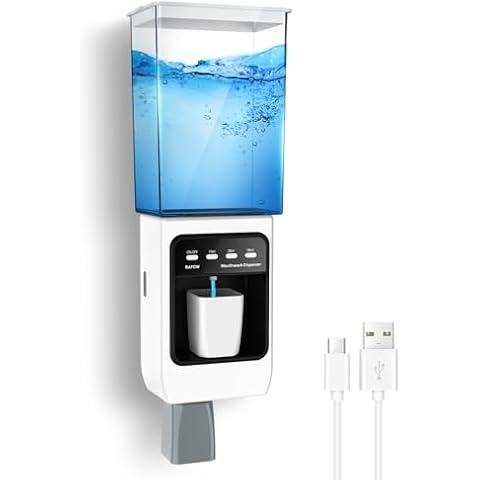 Automatic Mouthwash Dispenser Touchless 20Oz : Wall Mounted Mouth Wash Dispenser Magnetic Cups for Bathroom Lavatory & Kitchen with 2 Magnetic Cups Perfect for Kids and Adults Black Cover