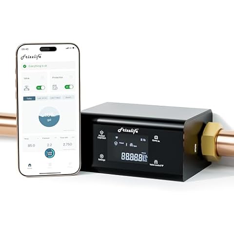 Frizzlife LP365 Smart Water Monitor and Automatic Shutoff Sensor, Wi-Fi Water Leak Detector for 3/4 & 1 -Inch Diameter Pipe, 24/7 Real-Time Alerts and Email & SMS Notification, Extra Pressure Display Cover