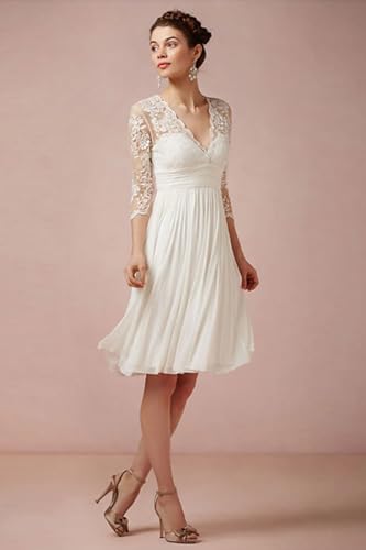 Image of Simple Short Wedding Dresses for Bride 2025 Elegant Off the Shoulder Ruffle Satin Bridal Shower Dress for Women