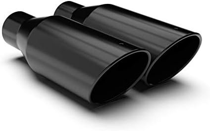 Black Stainless Steel Powder Coated Rolled Angle Cut Universal Exhaust Tips - 7, 9, 12, & 18 inch lengths - 2.50 inch inlet (12" length 2.5" inlet 4" outlet 2pcs)