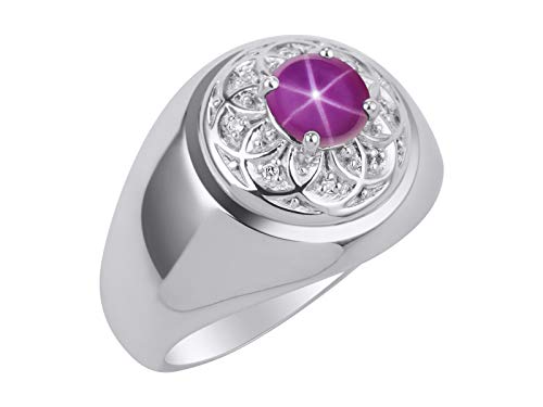 Image of Rylos Men's Designer Gypsy Ring with 7MM Round Gemstone & Diamond - Birthstone Rings in Sizes 8-13 in Sterling Silver