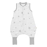 schlummersack Baby Schlafsack mit Füßen ganzjährig 2.5 Tog 70 cm Bambus-Musselin Sterne grau | Schlafsack mit Beinen und verlängerten Bündchen für eine Körpergröße von 70-80cm |