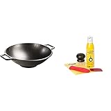 Lodge Pro-Logic Wok With Flat Base and Loop Handles, 14-inch, Black & Seasoned Cast Iron Care Kit...