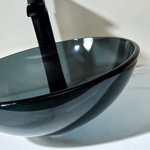 Alphaucet 24 Inch Industry Bathroom Vanity, Hotel Modern Vanity Set With Tempered Glass Hand Painted Round Vessel Sink, Sintered Stone Countertop Matt Black Metal Bathroom Vanity #TOP3