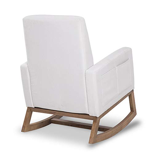 Paddie Rocking Chair Nursery, Fabric Rocking Armchair With Solid Wood Base/Side Pocket, Linen Fabric Upholstered Accent Chairs For Living Room (White) #TOP4
