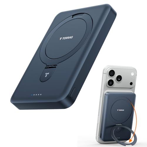 TORRAS EasyGo 10000mAh Magnetic Portable Charger Power Bank for iPhone Fast Charging Travel Essential Wireless Battery Pack with Stand Compatible with Magsafe 17 Pro Max Pro 16 15 14 13 12 Deep Blue