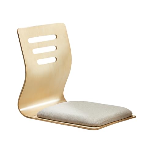 Yobuisg 座椅子 クッション付 和座椅子 木製 フロアーチェア 座敷 背もたれ ローチェア 曲木 和室 座椅子 背もたれの無脚の椅子 省スペース 家具 いす チェア シンプル イス 和風 軽量 書斎 読書 居間 インテリア 和風 和家具 (3)