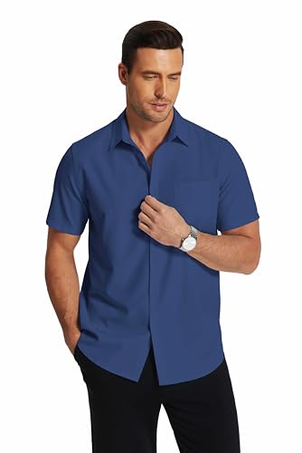 COOFANDY Men's Short Sleeve Dress Shirts Wrinkle Free Regular Fit Dress Shirt Textured Casual Button Down Shirts2