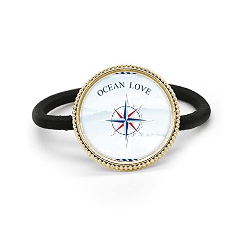 Brújula Ocean Love goma de pelo náutica de metal plateado y cinta elástica
