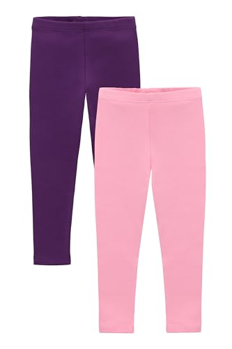 Lilax Girls Fleece Lined Leggings 2 Pack, Warm Cotton Thick Full Length Pants