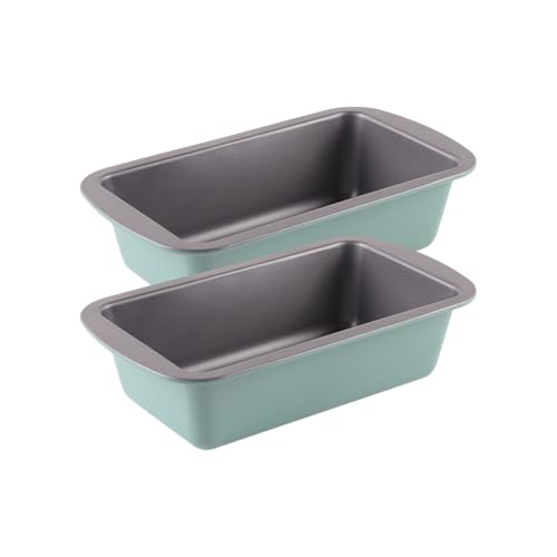 The Great British Bake Off 2lb Loaf Tins, 2pcs Bread Tins for Baking, 900g Capacity, for Banana & White Loaves, Official GBBO Logo, Non Stick Coated Carbon Steel, Duck Egg Blue, 23cm x 13cm x 7cm