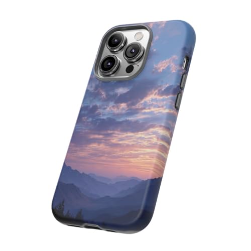 Coque mate iPhone 14 Pro bleu au design premium de lever de soleil résistant - 2