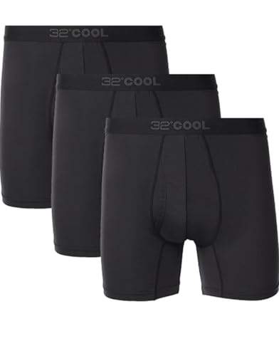 32 Degrees COOL Men's Comfort Mesh Boxer Brief, 3-Pack, Black, XL
